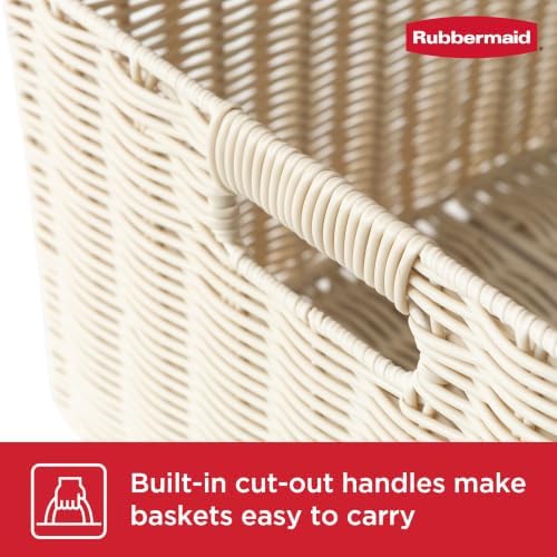 Rubbermaid Woven Storage Baskets - Set of 2 Stackable and Collapsible Bins with Handles, Extra-Large Resin Rattan Organizers for Shelves, Closet, Bathroom, Bedroom, 18.75” x 13.75", Ivory - Image 5