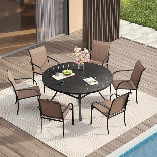 VICLLAX Patio Table and Chair Set of 6, All Weather Metal Round Outdoor Dining Furniture Set-47 Round Outdoor Table and Chairs, Black Tabletop by HOME