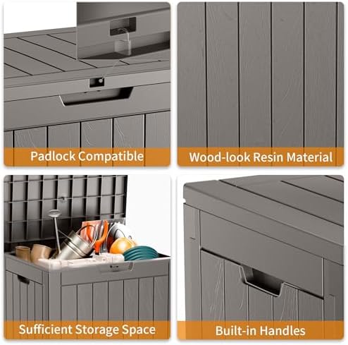 DRATO 35 Gallon Outdoor Storage Box Waterproof, Lockable Resin Deck Box for Patio Furniture, Pool Supplies & Garden Tools, Weatherproof Outside Storage Bin for Backyard Porch (Grey, 35 Gallon) - Image 4