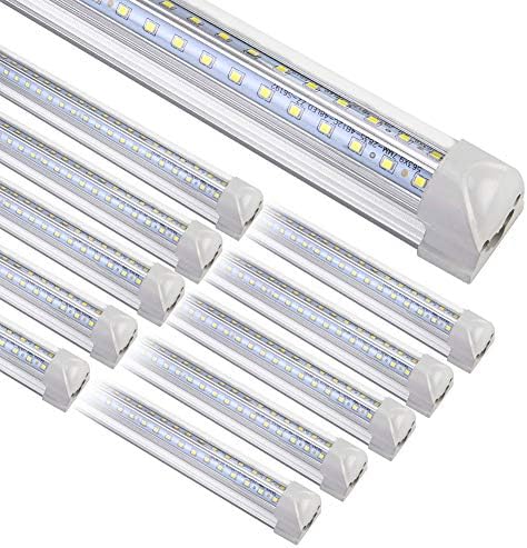 Henwsi 8FT LED Shop Light Fixture, White 10 Pack T8 Integrated Tube Lights, 72W 9500LM 6500K High Output Clear Cover, V Shape 270 Degree Lighting for Garage Warehouse, Upgraded Lights Plug and Play by Henwsi