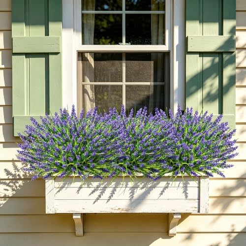 12 Bundles Faux Outdoor Plants, UV Resistant Artificial Fake Lavender Flowers with Monkey Grass for Outdoors, Realistic Faux Lavender Greenery Shrubs for Porch Yard Garden Window Box Home Decor - Image 5