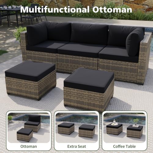 Aoxun 12 Piece Outdoor Patio Furniture Set with Coffee Table, Wicker Rattan Outdoor Furniture with High Back Swivel Rocker Chairs, Outdoor Conversation Set with Thick Cushion & Ottoman, Black - Image 5