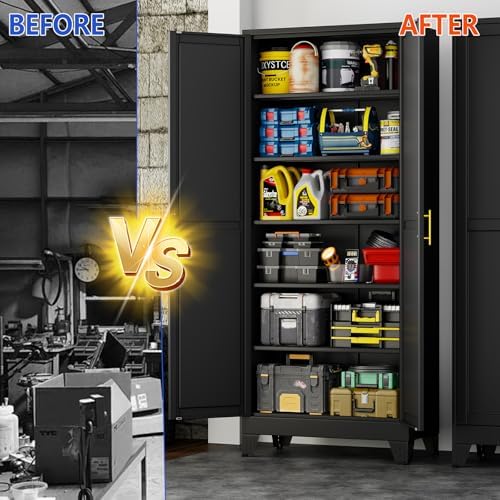 GAIOUS 75''Tall Metal Garage Storage Cabinet,File Cabinet with Door and Adjustable Shelves, Outdoor Steel Tool Cabinet for Home,Office,Warehouse,Garage,Black - Image 6