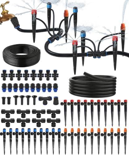 50FT Main Tube 1/2" Drip Irrigation System Kit with 55 Adjustable Nozzles by ELDEROAKI