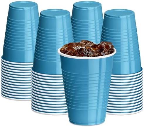 DecorRack Turquoise Plastic Cups, 12 oz Disposable Cups, Reusable Party Supplies (40 Count) by DecorRack
