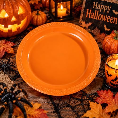 WELLIFE Orange Plastic Plates 9 Inch 50 Count Halloween Plates - Image 2