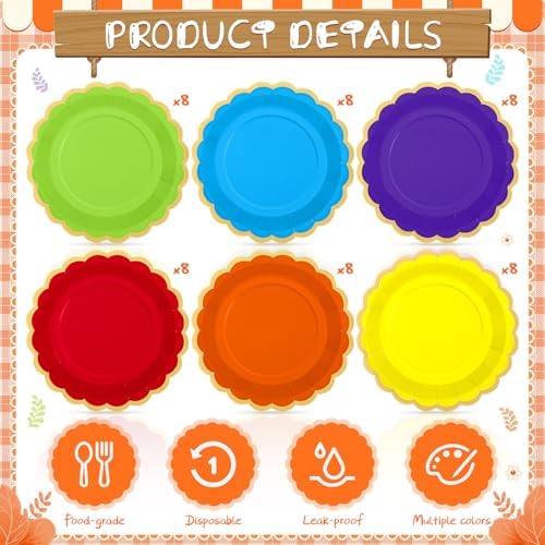 48 Pcs Rainbow Paper Plates 9 Inch Colorful Scalloped Paper Disposable Dinner Dessert Plates for Birthday Wedding Bridal Party Supplies, 6 Colors - Image 3