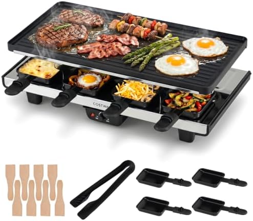 COSTWAY Raclette Grill for 8, 2-in-1 Table Grill, 1400W Electric Grill by COSTWAY