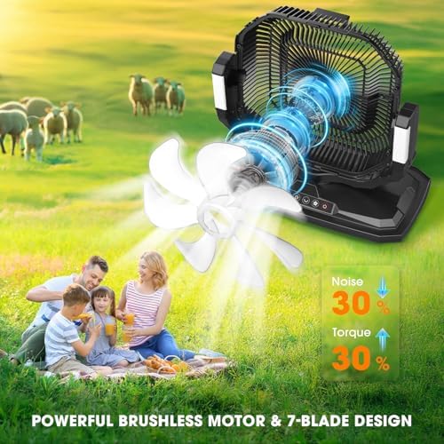 Ausic 5 Gal 12" Portable Misting Fan for Outside Patios, 30000mAh Outdoor Rechargeable Battery Oscillating Fan with Remote, Cooling Camping Dugout Fan with Light/Timer/Caster, Summer Essential - Image 4