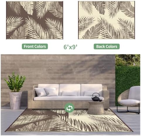 GENIMO Outdoor Rug, Waterproof Plastic Rugs for Patio, 6'x9' Cocoa Beige - Image 2