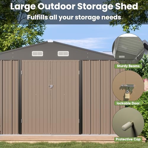 Patiowell 10x10 FT Metal Storage Shed, Brown - Image 3