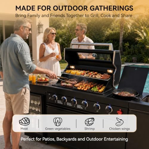 85" Modular Outdoor Kitchen Island,4-Burner 72,000 BTU Stainless Steel Propane Grill with Side Burner,Infrared Burner,Refrigerator,Sink,and Granite Countertop.Gas Grill for Backyard & Patio BBQ. - Image 4