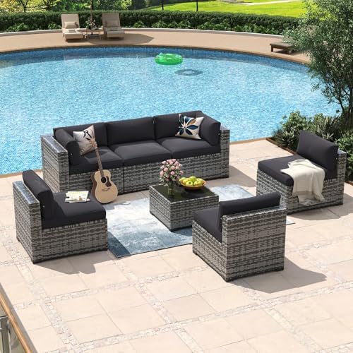 Aoxun 7 Piece Patio Furniture Set Wicker Rattan Patio Conversation Set - Image 3