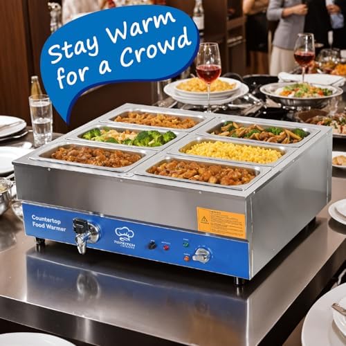 TOPKITCH ETL Listed 6 Pan Commercial Food Warmer, Electric Bain Marie Countertop Stainless Steel Buffet Steam Table for Catering and Restaurants(6×1/3 GN Pan,120V/1700W) - Image 3