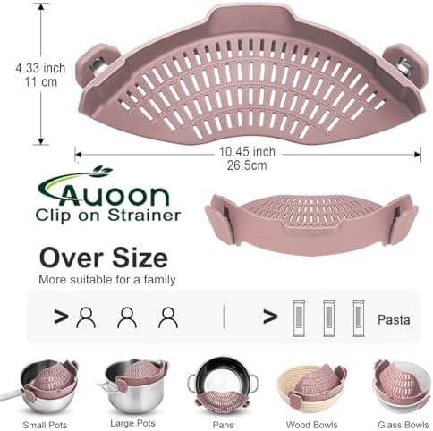 AUOON Pot Strainer Clip on Silicone, Large 10.45 x 4.33 in, Almond Rose - Image 3