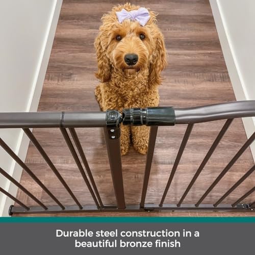 MyPet Windsor Arch Hold-Open & Auto-Close Pressure-Mount Pet Gate: Heavy-Duty Steel Gate 28.5in Tall Comes with Two 5in Extensions from 28in to 38in Wide in Matte Bronze - Image 6