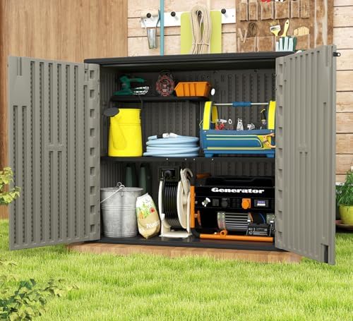 HOMSPARK Outdoor Storage Shed 37 Cu.Ft, All-Weather Resistant Resin Garden Sheds & Outdoor Storage Clearance with Floor, Double-Layer Plastic Tool Sheds for Patio, Garden & Lawn (Shallow Brown) - Image 2
