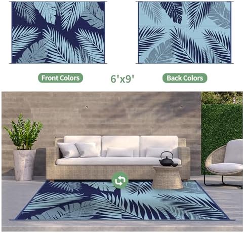 GENIMO Outdoor Rug, Waterproof Plastic Rugs for Patio, 6'x9' Blue - Image 2