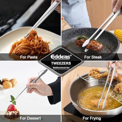 Eddeas Kitchen Tweezers Tongs, Cooking Tweezers Stainless Steel - 3 Size 12'' 10'' & 8 inch Ideal for Meat, pasta, plating and pinching delicate small pieces of food, Set of 3 (Pack of 2) - Image 6