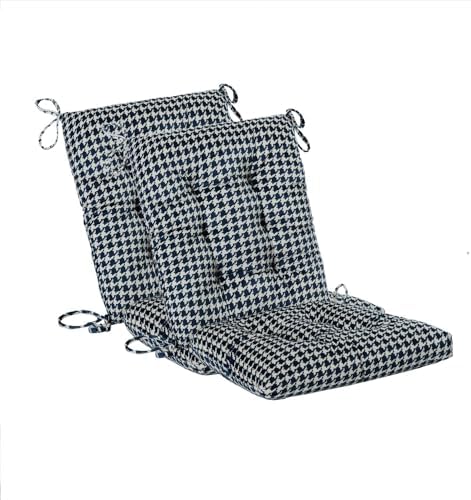 Outdoor Patio Cushion, Rocking Chair Cushion, Tufted Pads, Set of Upper and Lower with Ties Pack of 2 (2 Sets) - Back 20"×17", Seat 17"×17" (Blue Houndstooth) by Makimoo