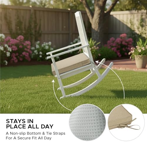 Outdoor Chair Cushions, Water-Resistant & Fade-Resistant, Patio Furniture Square Seat Replacement Chair Pads with Ties, Removable Cover, Non-Slip Bottom, Set of 4, 24 x 24 Inch, Natural - Image 5