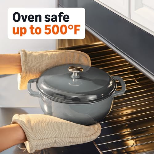 Amazon Basics Enameled Cast Iron Dutch Oven Pot With Lid, 6-Quart, Round, Dual Handles, Heavy-Duty, Oven Safe for Stews, Roasting & Baking, Gray - Image 4