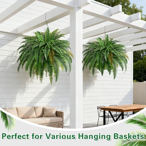 2PCS 45in Fake Ferns- Large Artificial Plants Outdoor, UV Resistant Artificial Ferns for Outdoors, 60 Branches Faux Boston Fern Realistic Weatherproof Fake Plants for Porch Home Patio Hanging Decor - Image 4