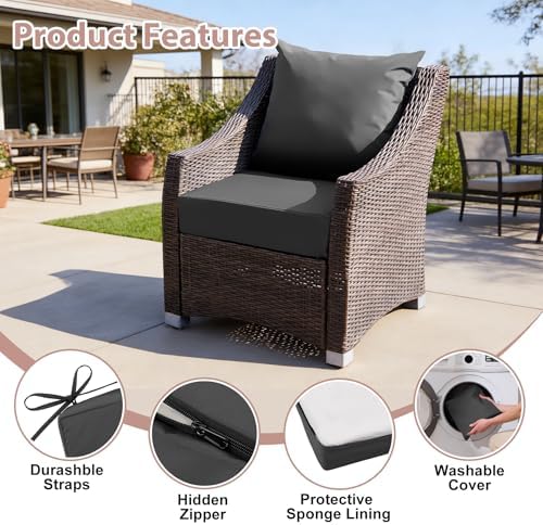 Outdoor Deep Seat Cushion Set, 24x24 Inch, Dark Grey, Set of 2 - Image 5