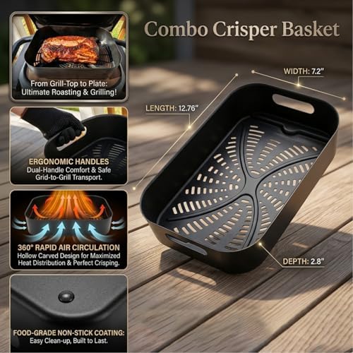Combo Crisper Basket and Grill Rack Replacement for Ninja Foodi FG551/DG551/DG651 Smart XL Indoor Grill, Stainless Steel Air Fryer Rack & Non-Stick Grill Basket for Ninja Foodi Accessories - Image 2