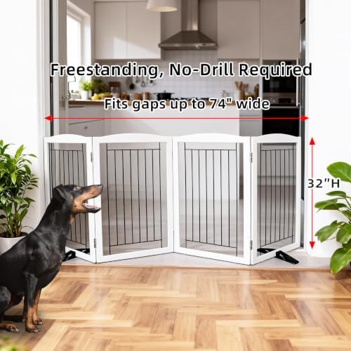 ZJSF Freestanding Dog Fence Indoor, Foldable Dog Gate for Doorways, Stairs or Hallways, Sturdy Wood Extra Wide Pet Gate with Support Feet for The House, White, 32 "Height-4 Panels - Image 2