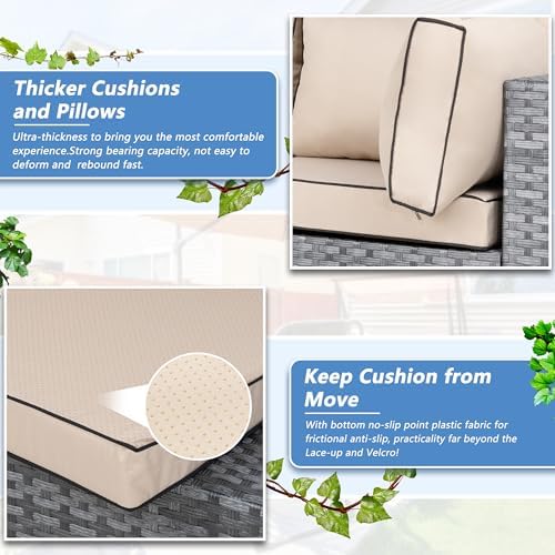 Shintenchi 5 Piece Outdoor Patio Furniture Set with Silver PE Rattan, Khaki - Image 4