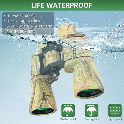 20x50 High Powered Binoculars for Adults, Waterproof Binoculars with Low Light Vision for Bird Watching Hunting Camping Travel Cruise Hiking Sports Stargazing, Birthday Gifts for Men - Image 3