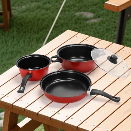 Non-Stick Cookware Set 4Pcs Pots and Pans Set for Outdoor Picnic Travel - Image 4