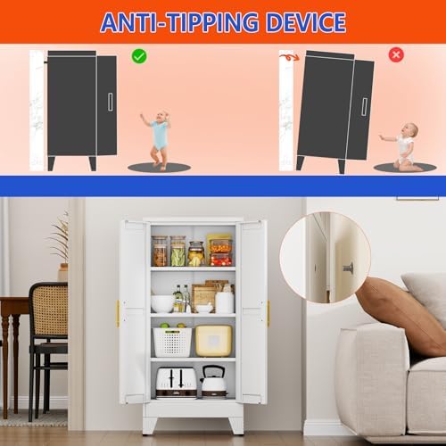 GAIOUS 47.2" Tall Metal Garage Storage Cabinet,File Cabinet with Door and Adjustable Shelves, Outdoor Steel Tool Cabinet for Home,Office,Warehouse,Garage,White - Image 5