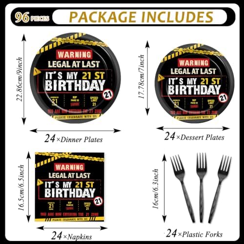 96 PCS Caution Logos 21th Birthday Party Paper Plates and Napkins 21 Years Old Party Decor Warning Sign Themed Teens 16th Dinnerware for Boys Girls 21 Years Old Birthday Gatherings Decorations - Image 2