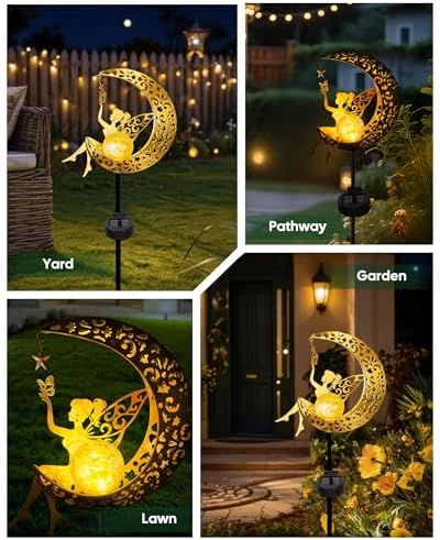 Vuees Solar Fairy Moon Garden Stake Light, Outdoor Yard Patio Decor Gift - Image 5