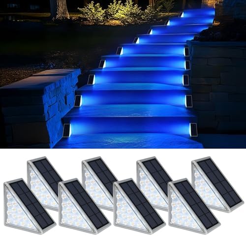 AUDLES LED Solar Step Lights Waterproof Outdoor Stair Lights, Solar Deck Lights Outdoor Decor IP67 Solar Decoration Lights for Yard (Blue Color, 8 Pack) by AUDLES