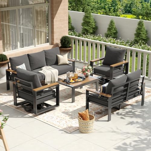 Aoxun Aluminum Patio Furniture Set 7 Seats with Swivel Chairs, Dark Grey - Image 2
