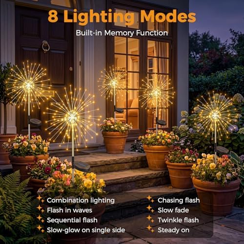 btfarm 10 Pack Solar Garden Lights Outdoor, 8 Modes Firework Lights Outside - Image 2