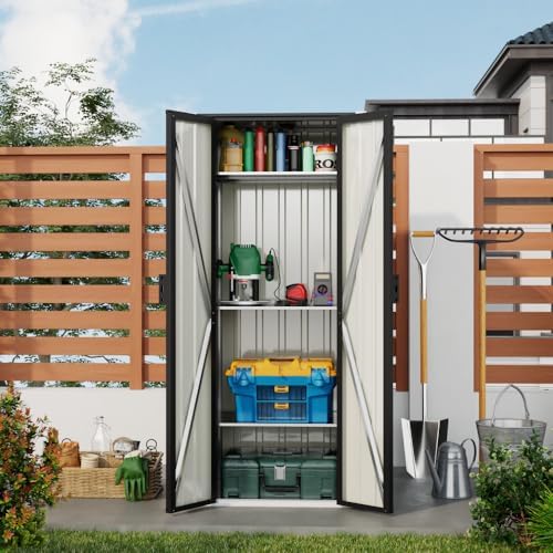 Devoko 28 CU FT Storage Cabinet, Metal Storage Shed with 3 Adjustable Shelves, for Patio Garden Backyard, Black - Image 2