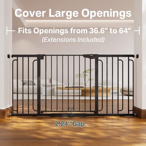 Cumbor 36.6-64 in Extra Wide Baby Gate for Stairs, Dog Gate Indoor, Black - Image 2