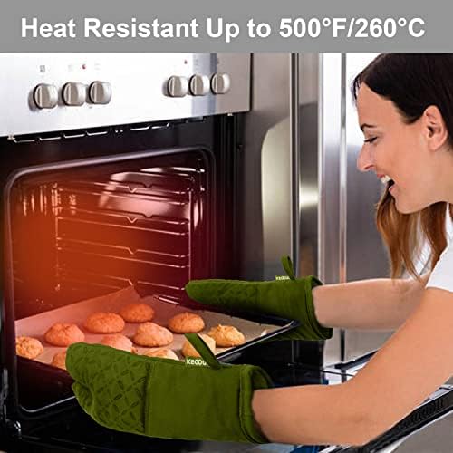 KEGOUU Oven Mitts and Pot Holders 6pcs Set, Kitchen Oven Glove High Heat Resistant 500 Degree Extra Long Oven Mitts and Potholder with Non-Slip Silicone Surface for Cooking (Olive Drab) - Image 6