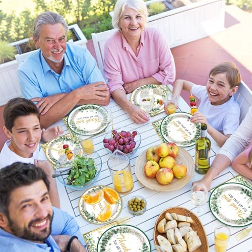Thank You Party Plates Napkins We Appreciate You Tableware Set Green Eucalyptus Leaf Dinnerware Employee Appreciation Disposable Plate Fork for Teachers Doctors Nurses Staff Graduate Supplies Serve 24 - Image 6