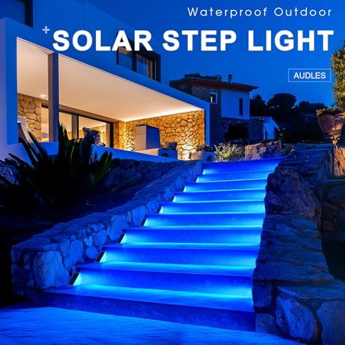 AUDLES LED Solar Step Lights Waterproof Outdoor Stair Lights, Solar Deck Lights Outdoor Decor IP67 Solar Decoration Lights for Yard (Blue Color, 6 Pack) - Image 2