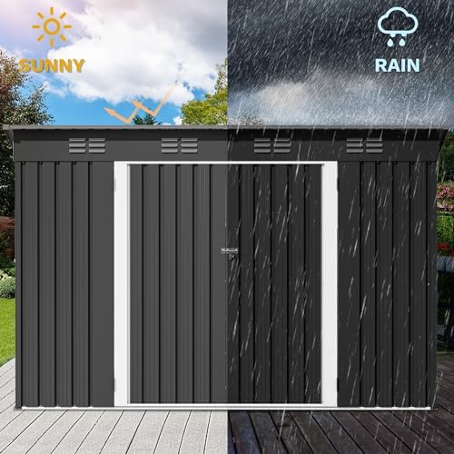 DWVO 8.5x3.5ft Large Tool Storage Shed with Window, Lockable Doors, and Sloped Roof, Oversized Steel Outdoor Storage Shed for Garden, Patio, Garage, Backyard, Lawn - Dark Gray - Image 3