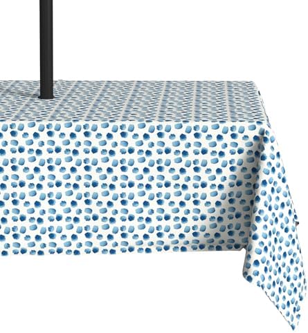 LVTXIII Rectangle Outdoor Tablecloth with Umbrella Hole and Zipper, Water-Repellent 60 x 84 Inch Patio Table Cover for Picnic, Garden, Backyard Dining, Brush Blue by LVTXIII