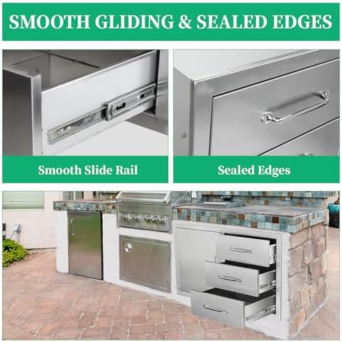 Outdoor Kitchen Door Drawer Combo Cabinet with BBQ Access and Triple Drawers for Outdoor Kitchen Island, Dimensions 38.1"" W x 22.6"" H x 20.8" (Drawer with Handle and Left Door Combo) - Image 5
