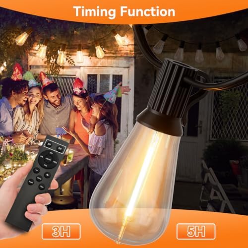 100 FT Solar String Lights Outdoor Waterproof with Remote & USB Port, Solar Power Patio Hanging Lights with Dimmer, Shatterproof LED Edison Bulb Outdoor String Lights for Outside Cafe Yard Fence - Image 6