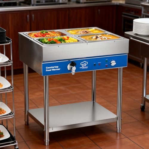 TOPKITCH ETL Listed 4-Pan Commercial Food Warmer, Electric Steam Table, 120V 1700W Stainless Steel Buffet Catering Food Warmer with Undershelf and Workspace, for Buffet,Parties and Restaurants. - Image 6