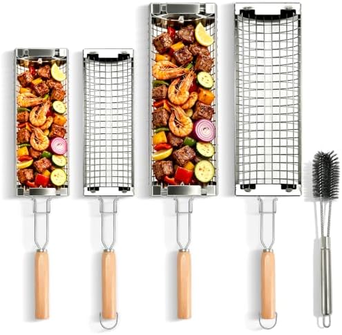 Rolling Grill Basket Set of 2, 304 Stainless Steel BBQ Grilling Baskets by Unknown